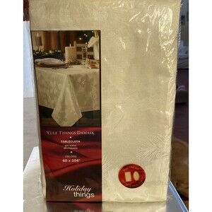 Holiday things Yule tidings Damask tablecloth oblong 60 x 104” new